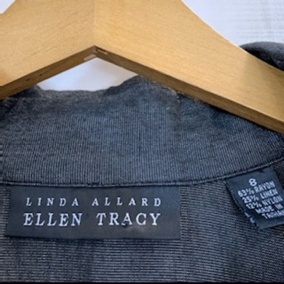 Linda Allard Ellen Tracy Dark Gray Blouse Linen 8 - Picture 3 of 3